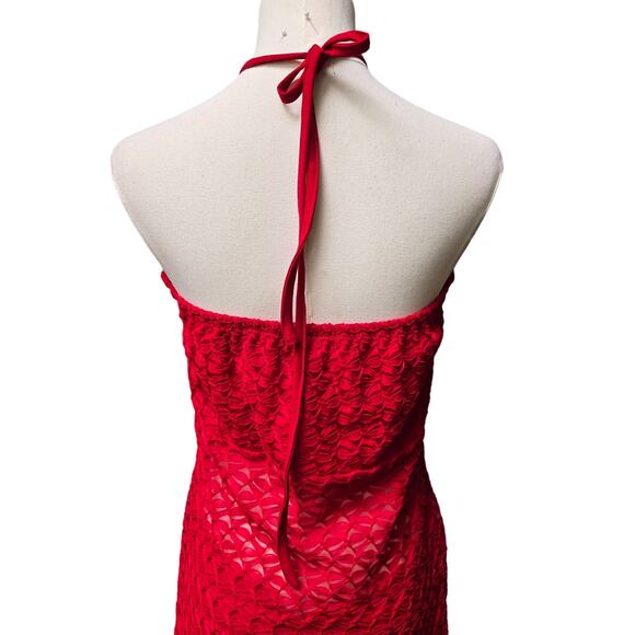 Studio F Vtg 90s Y2K Fairy Whimsigoth Sheer Lace Handkerchief Hem Red Dress XL - Picture 5 of 10